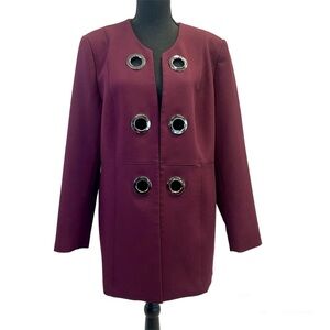 Melanie Lyne maroon burgundy grommet midi jacket coat Sz 16
